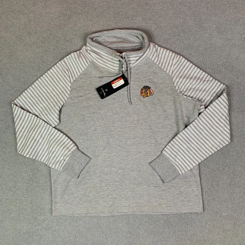 Antigua Chicago Blackhawks Sweater Womens Large Gray Cowl Neck NHL Pullover NEW Cover