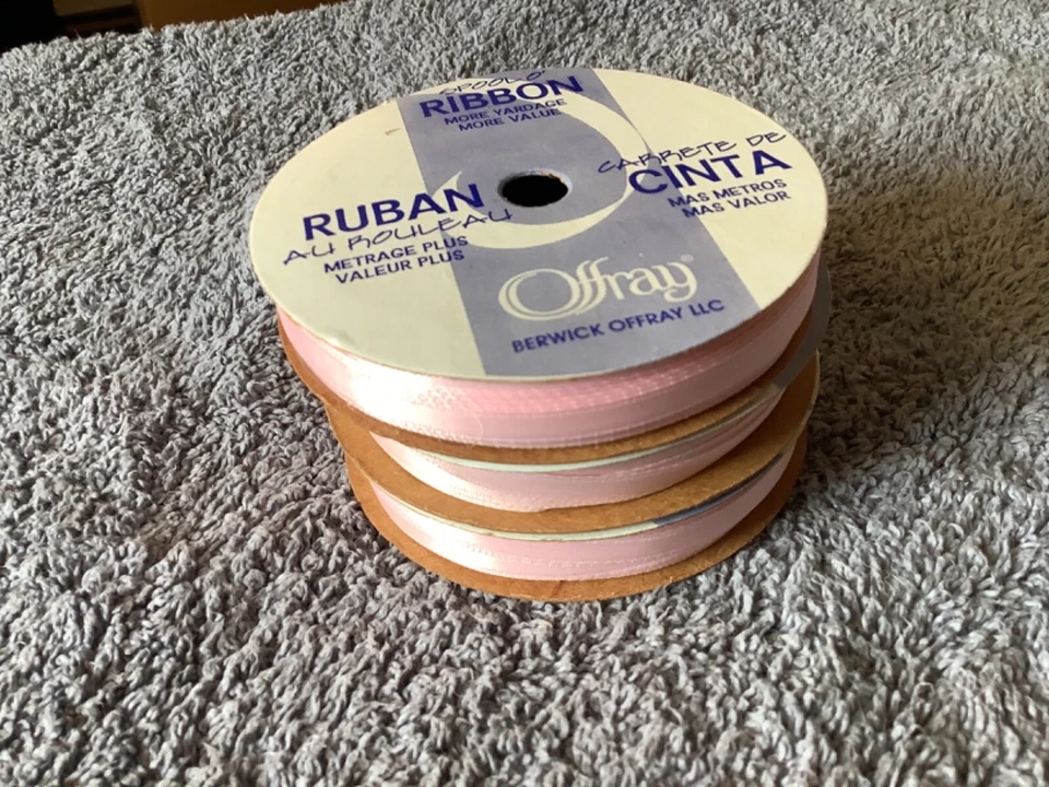 3 Offray Spool Ribbon, Light Pink, 30 Yards, 1/4”  Width - Image 1 of 4