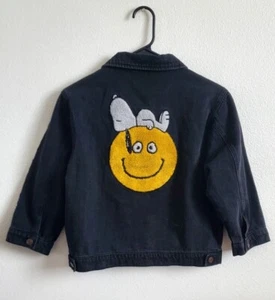 VTG Peanuts Born To Sleep Black Jens Girls Jacket Happy Face Picture Sz 10/12 - Picture 1 of 11