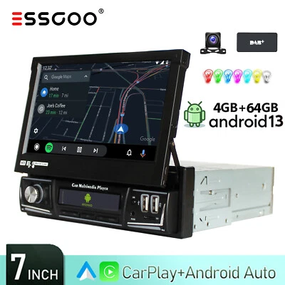 DAB+ 1 DIN 7 Zoll 4+64GB  Autoradio Android 14 Ausfahrbarem Display GPS NAVI Kam - Bild 1 von 4