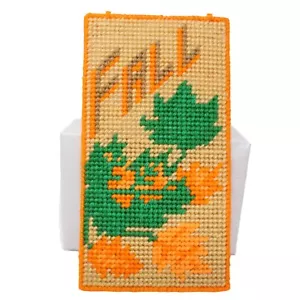 Handmade Plastic Canvas Yarn Needlepoint Fall Leaves Wall Hanging With Hanger - Picture 1 of 3