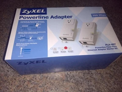 ZyXEL Powerline HomePlug Pass-Thru Ethernet Adapter PLA-407 200Mbps - Set of 2 - Image 1 of 4