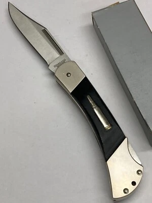 Cuchillo plegable de alta resistencia con bloqueo con hoja lisa, imagen con incrustación de bala K-7198 Foto 1 de 4