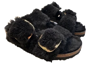 BIRKENSTOCK/ (Birkenstock) Fur Sandals Black Gold Hardware EU 37 - Picture 1 of 6