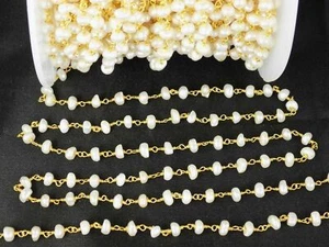 Rosario de perlas de agua dulce cadena de oro con cuentas rondelle cuentas lisas de 3-4 mm 3 pies - Imagen 1 de 4