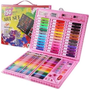 150pcs Drawing Pencils Art Set Kids Crayons Watercolors Oil Pastel Pink Case - Picture 1 of 5