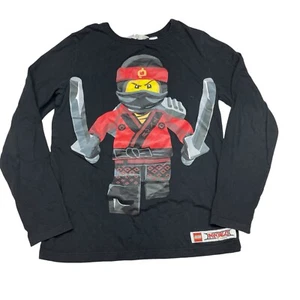 H&M LEGO NINJAGO Graphic Print Top 8-10 Black Cotton Long Sleeved Tee Red Ninja - Picture 1 of 6