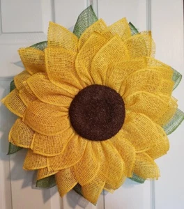 Handmade Poly Burlap Sunflower Wreath - Picture 1 of 2