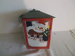 Kerzenhalter Blech Windlicht Schneemann auf 2 Seiten grün rot weiß 6" hoch Teekerze - Bild 1 von 6