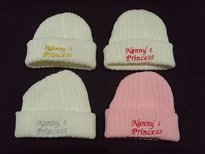 Baby Knitted Wool Embroidered Personalised Hat With Saying Nanny's Princess   - Picture 1 of 11