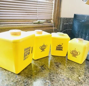 RARE Vintage Sunny Yellow Canister Set 1950 Era-made In USA- - Picture 1 of 12