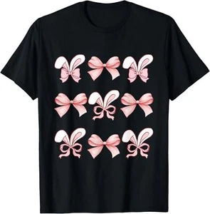Cute Easter Bunny Face Coquette Bow Easter Day T-Shirt - Picture 1 of 5