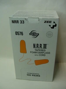 NEW - 100 PAIRS - ZEE NRR 33 N.R.R. III TAPERED FOAM EAR PLUGS WITH CORD 0576 - Picture 1 of 5