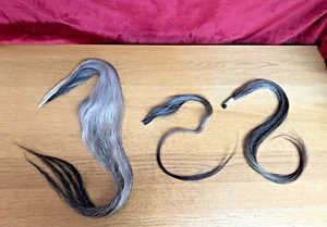 ROCKING HORSE HAIR FOR RESTORE Antique Grey tone on hide Set Mane Tail Forlock L - Picture 1 of 14
