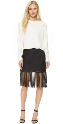 Alexander Wang Cotton Mini Skirt with Leather Fringes Eyelets Pockets 4 Small - Image 1 of 4