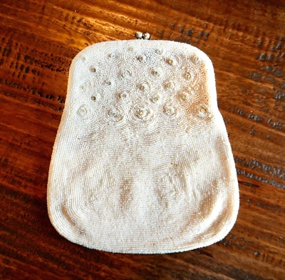 Bolso sin asas Josef de colección con cuentas blanco bolso de noche años 50 nupcial formal dorado edad Foto 1 de 4