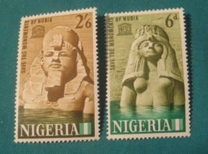 1964 Nigeria-Nubian Monuments Preservation-Mint Hinged Singles-Lot of 2 - Foto 1 di 2