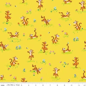 100 Aker Woods Tigger Bounce Yellow Cotton Fabric - Picture 1 of 2