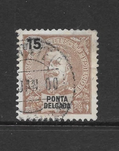 PONTA DELGADA SCOTT 16 USED VF - 1897 15r BROWN ISSUE - KING CARLOS (C) - Picture 1 of 2