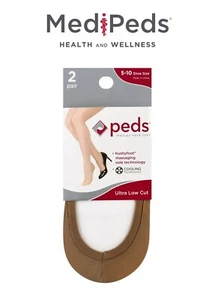 2 pares de calcetines para mujer Peds corte ultra bajo nude con suela de masaje Kushyfoot - Imagen 1 de 3