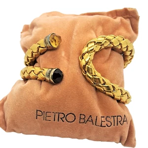 Starres Damen Armband in Gold Leder mit Rubinkugeln und Saphiren Armbrust - Bild 1 von 7