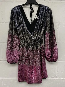 Topshop Ombré Blue Silver Pink Sequin Wrap Dress Size 8 BNWT RRP£55 PK - Picture 1 of 6