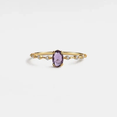 2.00CT Oval Cut Lab Created Amethyst Women's Wedding Ring 14K White Gold Plated - Image 1 of 3