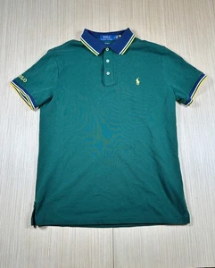 Polo Ralph Lauren Mesh Polo Shirt Mens Medium Green Logo Cotton Custom Slim Fit - Picture 1 of 6