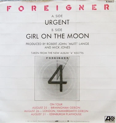 Foreigner - Urgent (7") (Very Good (VG)) - 2883132589 - Image 1 of 3