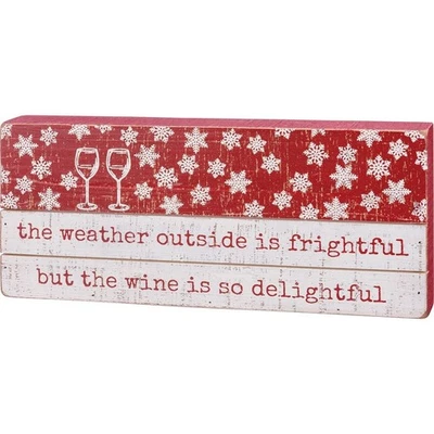 Primitives by Kathy Holiday Box Sign Wine Theme Christmas Rustic Wood Snowflake - Image 1 of 4