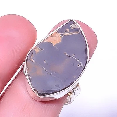 Anel de prata esterlina 925 fóssil de amonita pirita - Marrocos p.8 R6078-42 - Imagem 1 de 4