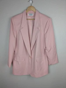 Alfred Dunner Blazer Womens 14 Pink One Button Notch Lapel Career Coat Made USA - Picture 1 of 5