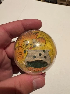 VINTAGE 1951 Baby World BUBBLE TOP ROLLER BALL GAME Fishing Cat - Image 1 of 4