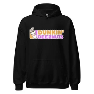 Dunkin Deeznuts Funny Logo Hoodie - Blended Cotton Unisex Pullover S-2XL - Picture 1 of 8
