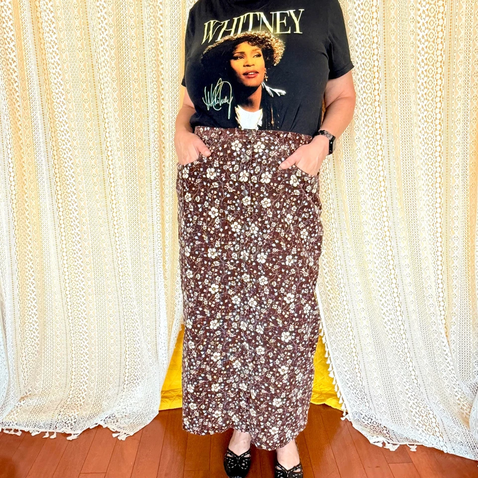 Maxi Falda Floral Vintage Años 90 Grunge Bobbie Brooks Pana 100% Algodón Talla 14 Foto 1 de 4