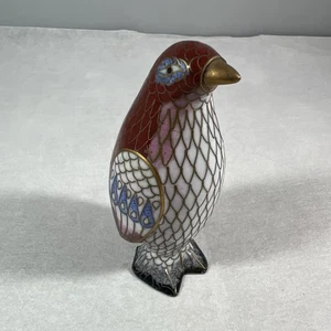 Vintage 3.5” Red Blue Gold CLOISONNE PENGUIN Enameled Unique Metal (brass?) - Picture 1 of 13