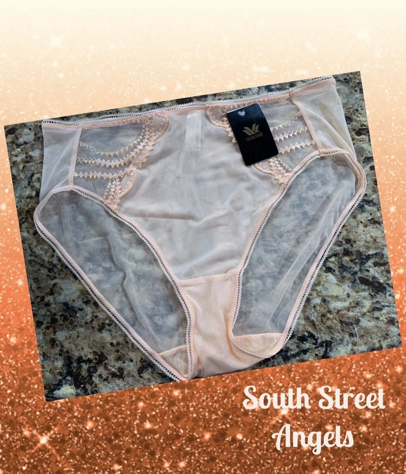 WACOAL 841304 PEACH PARFAIT EVOCATIVE EDGE SHEER HI-CUT BRIEF PANTIES SMALL