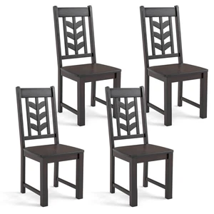 Dining Chair Set of 4 w/ Rubber Wood Frame & Leaf-shape High Back for Kitchen - Picture 1 of 9