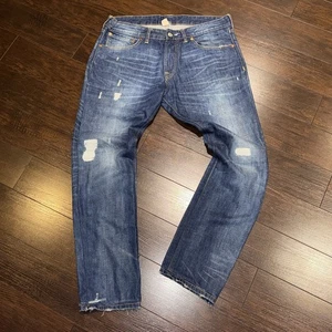 Ralph Lauren DOUBLE RL Distressed Japanese Woven Selvedge Denim Jeans Size 36x32 - Foto 1 di 21