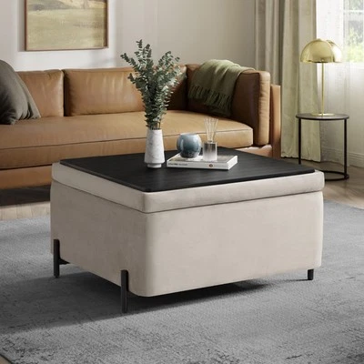 Studio Living Kensington Large Storage Ottoman in Taupe Velvet Upholstery - Изображение 1 из 4