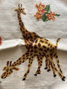 Needlepoint Giraffes Canvas Finished Completed 17 x 17 Unframed Tiger Lily - Picture 1 of 4