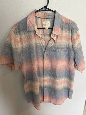 Camisa masculina leve True Grit mistura de linho cor azul e salmão tamanho G - Imagem 1 de 4
