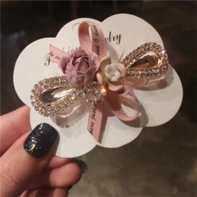 🌹 NUEVO Moda Coreana Flor Clip Cinta Horquillas Estrás Brillante ROSA Foto 1 de 4