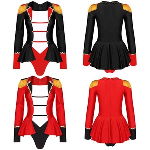 Women's Rompers Long Sleeve Bodysuit Stage Leotards With Bow Tie Tassles Red - Picture 1 of 28