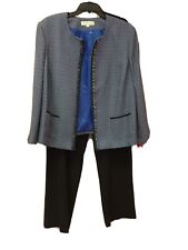 NEW $320 Tahari 24 24W Blue Jacket Womens Designer Black Plus Pants Suit NWT