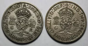 Great Britain 1938 & 1942 Silver Florins Pair, Two Shillings, KGVI (X112) - Picture 1 of 2