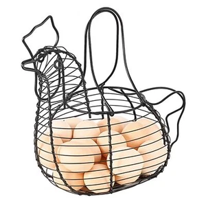 Wire Egg Storage Basket w/ Black Chicken for Chicken Egg Metal Mesh - Picture 1 of 8