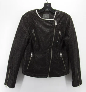 Guess Jacket Women Small Black Moto Motorcycle Faux Suede Animal Print Faux Fur - Picture 1 of 11
