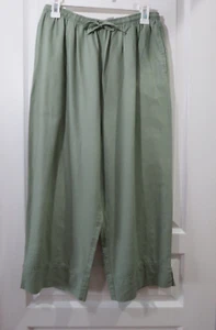 Cabin Creek Linen Cotton Green Wide Leg Elastic Waist Cropped Pants w/ Pockets L - Picture 1 of 16