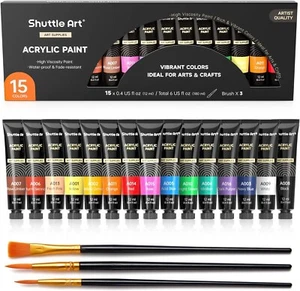 Acrylic Paint Set 15 X 12Ml Tubes Artist Quality Non Toxic Rich Pigments Colors - Picture 1 of 12